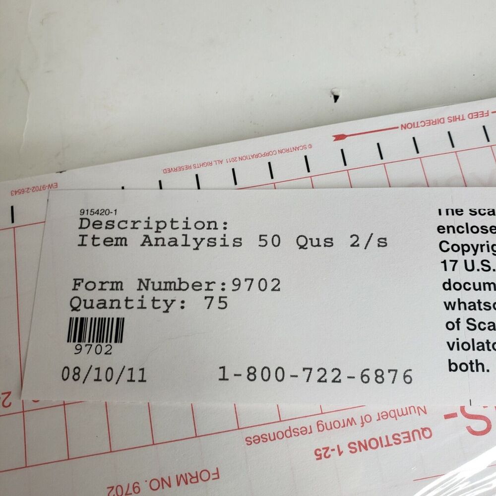 Scantron Item Analysis Sheets 9702 50 Questions 75 Sheets